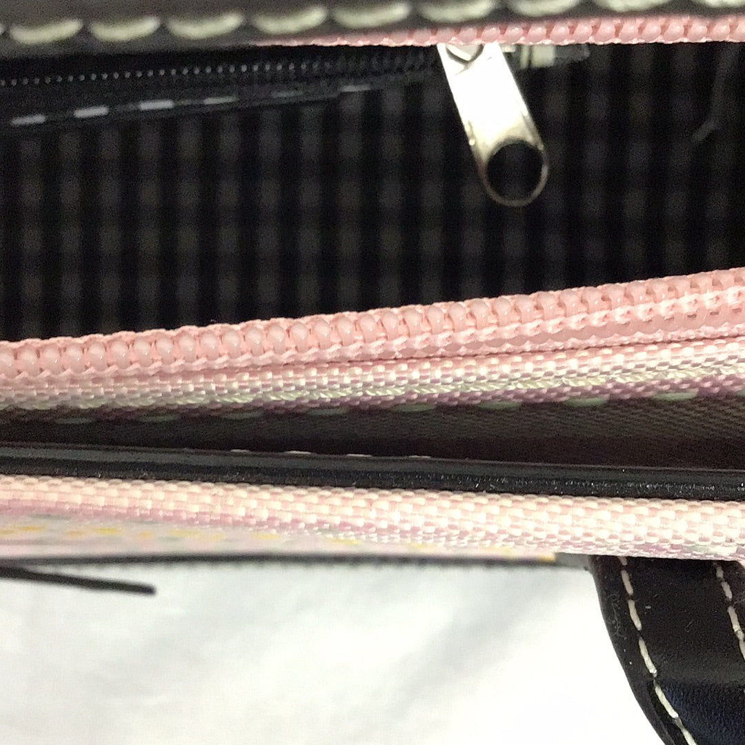 Ladies Pink Striped Small Multi Colored Handbag