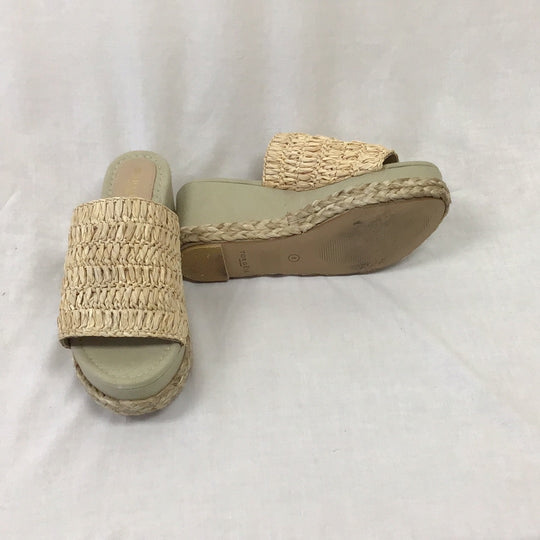 Women's Torgeis New York Tan Island Braided Woven Wedge Thong Sandals 8