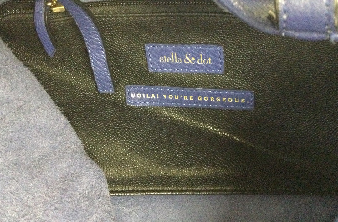 Stella And Dot Navy Blue Leather Front Snap Pocket Hand Bag