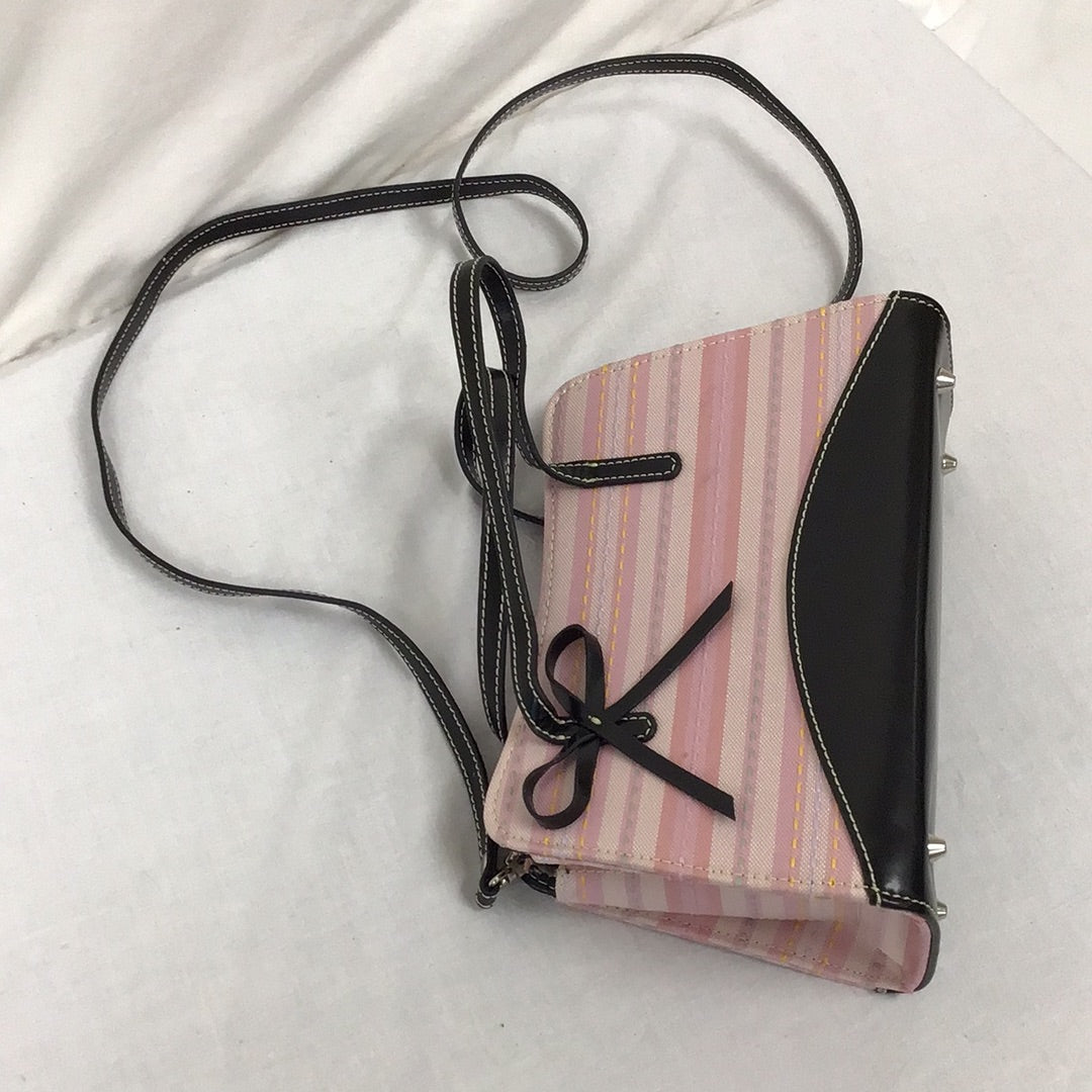 Ladies Pink Striped Small Multi Colored Handbag