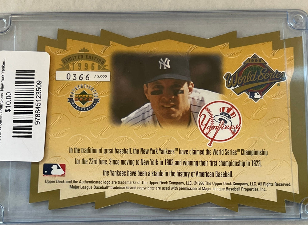 1996  New York Yankee World Series Champion Baseball Card