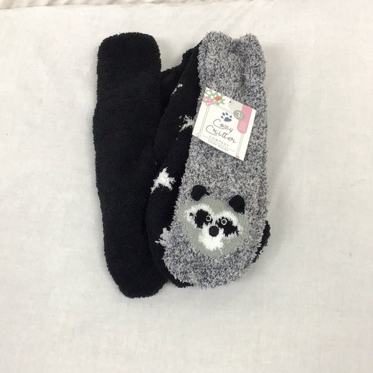 Cozy Critters Ladies Super Soft and Cozy Black and Grey Print Socks- 3-Pack