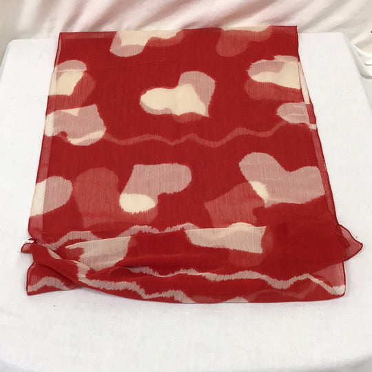 Ladies Red Scarf with White Hearts Print