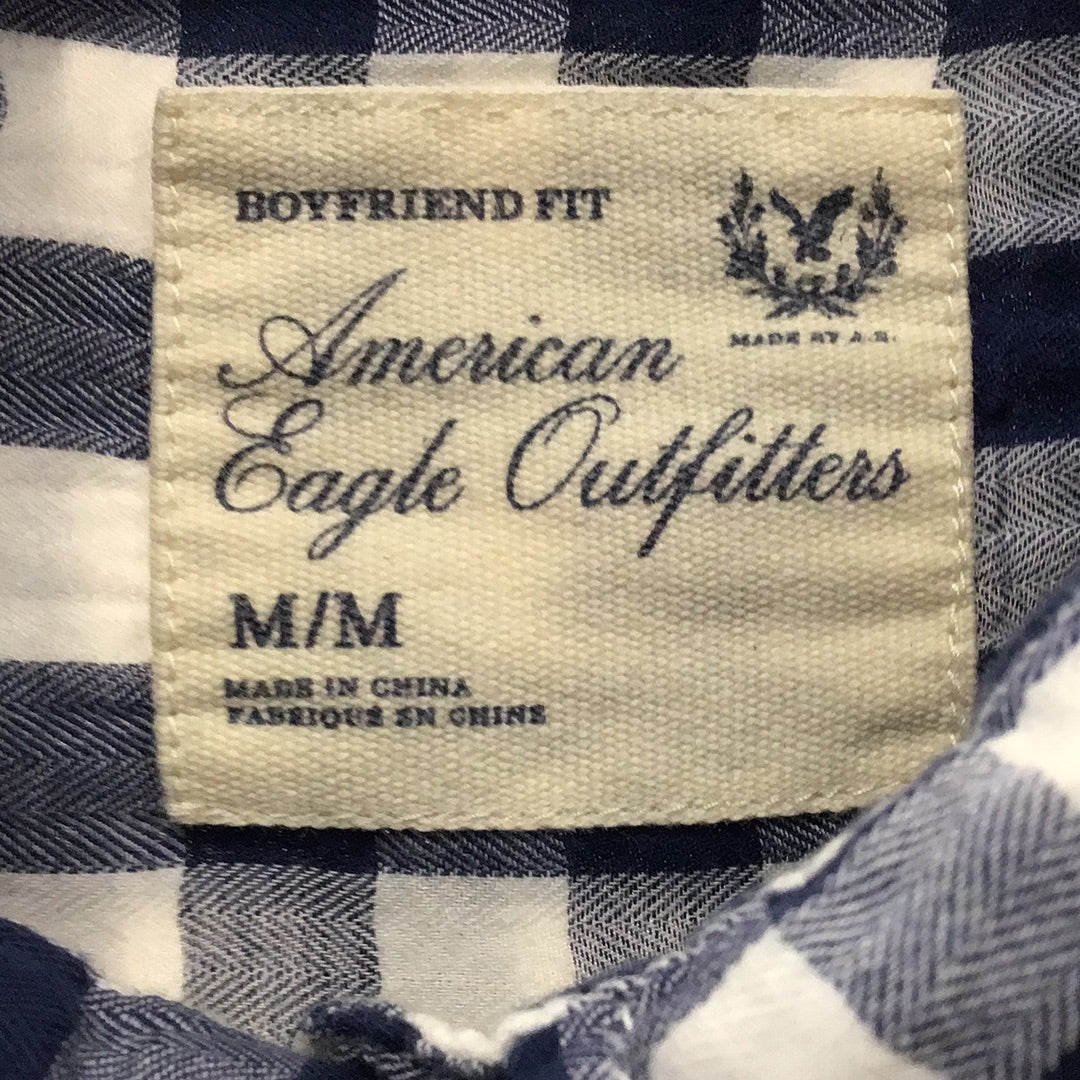 American Eagle Boyfriend Fit Soft Blue and White Flannel L/S Shirt M