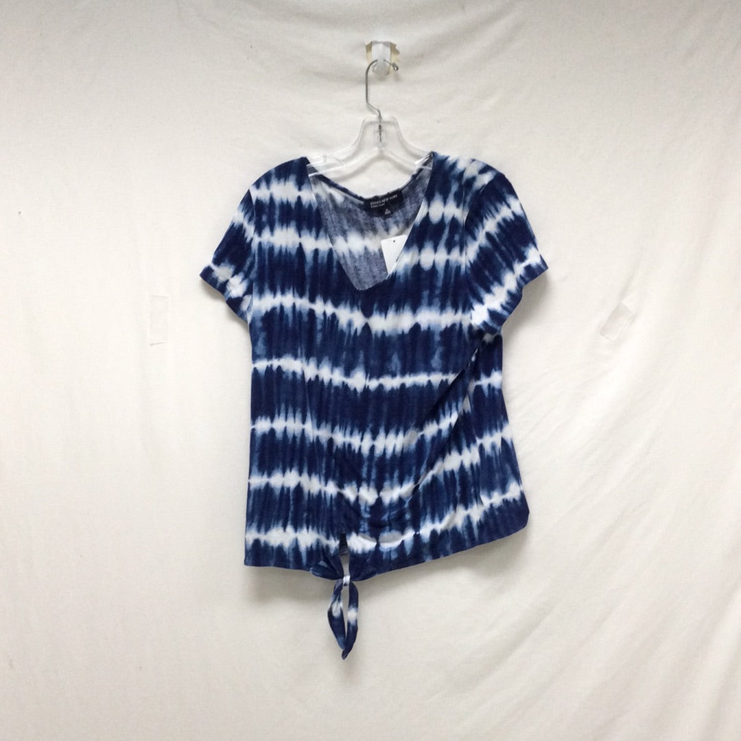 Women's Jones New York Blue/White Tie Dyed T-Shirt Scoop V Neck XL