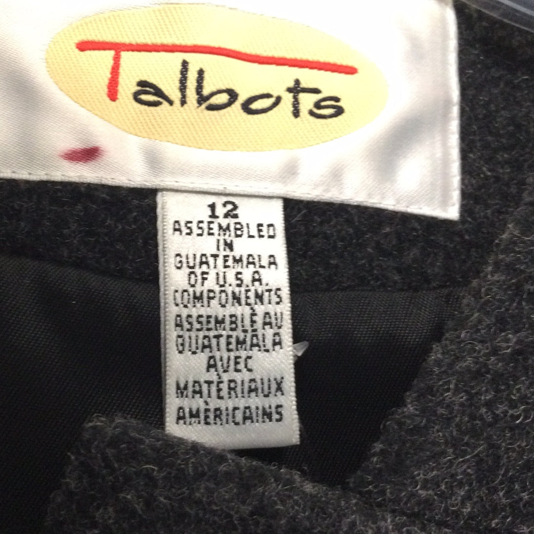 Talbots Women's Grey Wool Single Breast Button Pockets Overcoat 12