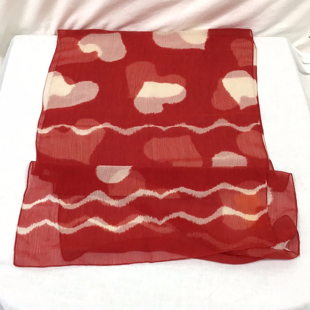 Ladies Red Scarf with White Hearts Print