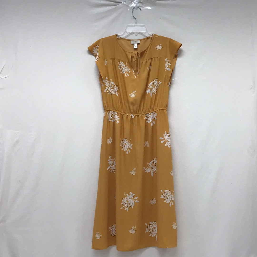 Loft Women Mustard Yellow Floral Dress Size Medium
