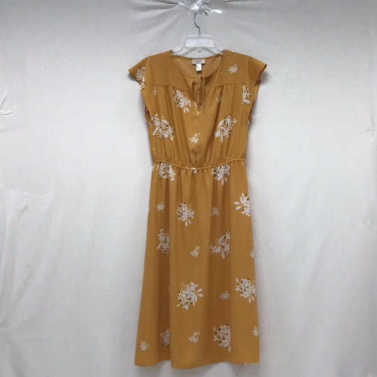 Loft Women Mustard Yellow Floral Dress Size Medium