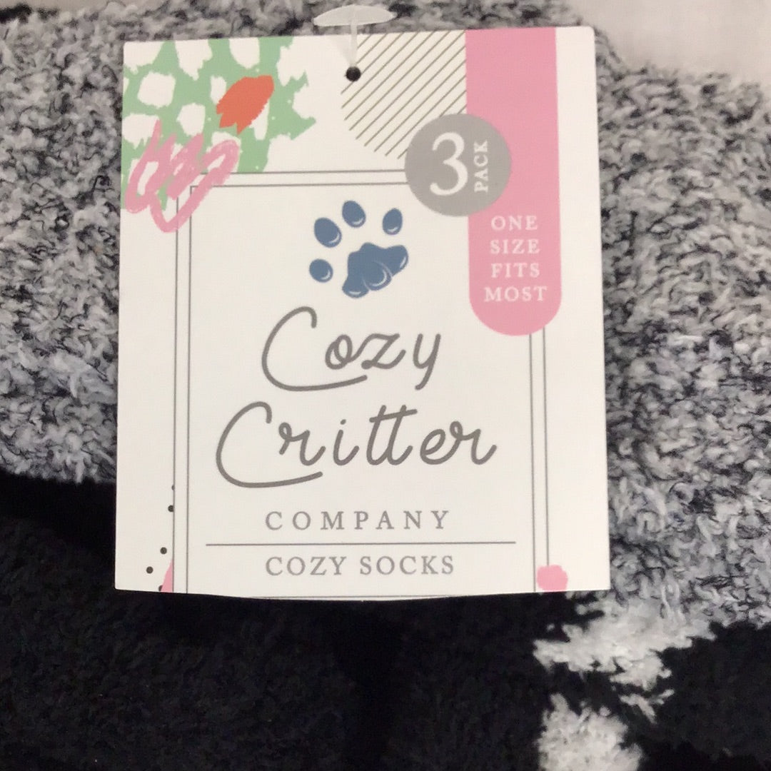 Cozy Critters Ladies Super Soft and Cozy Black and Grey Print Socks- 3-Pack