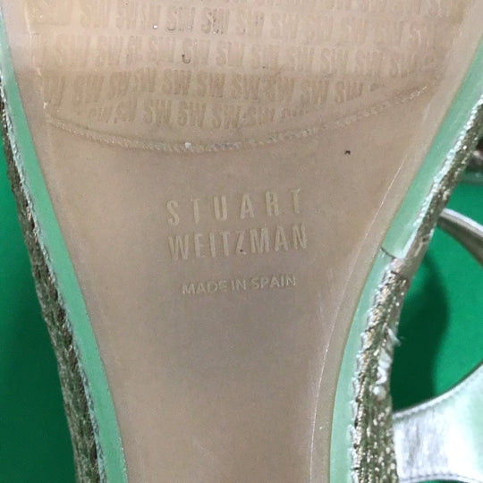 Stuart Weitzman Ladies Size 7 M Gold Metallic Open Toe Wedge Shoes - In Box