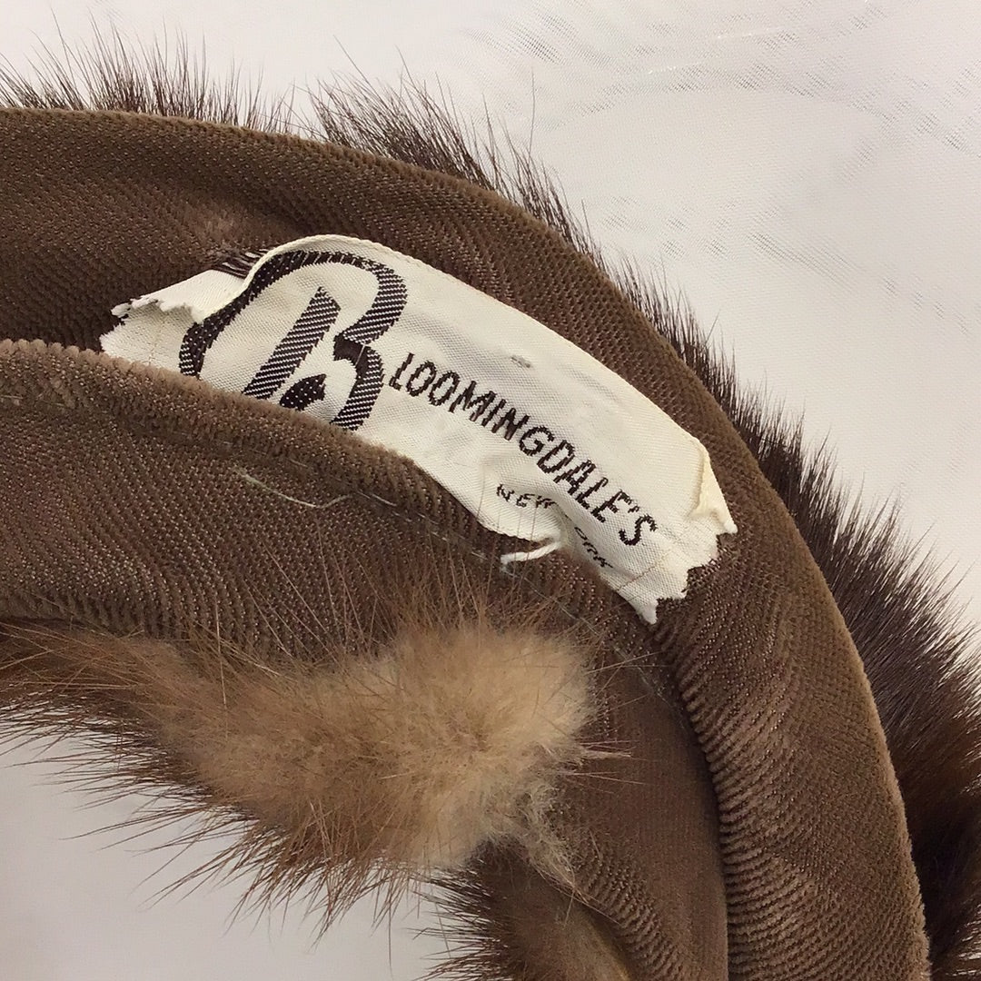 Vintage Bloomingdale’s Union Made Spiral Mink Fur Pillbox Circle Hat #546694