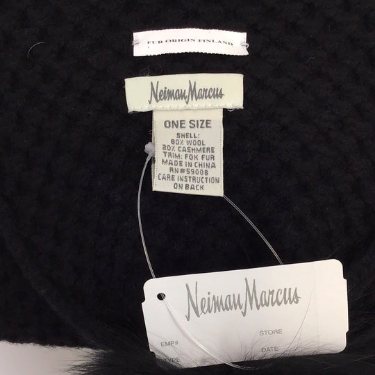 Neiman Marcus Black Scarf w/Fur Pom Poms - NWT