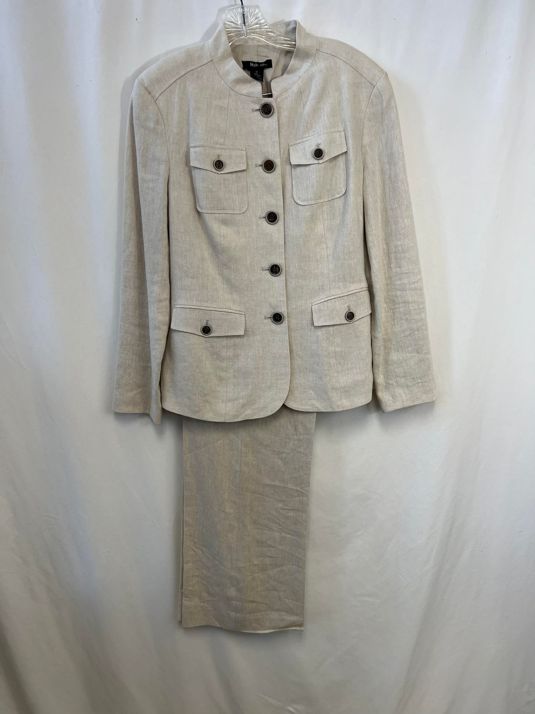 Style & Co. 2 - Piece Set - Ladies Cream long sleeved buttoned Jacket and long Pants size 10